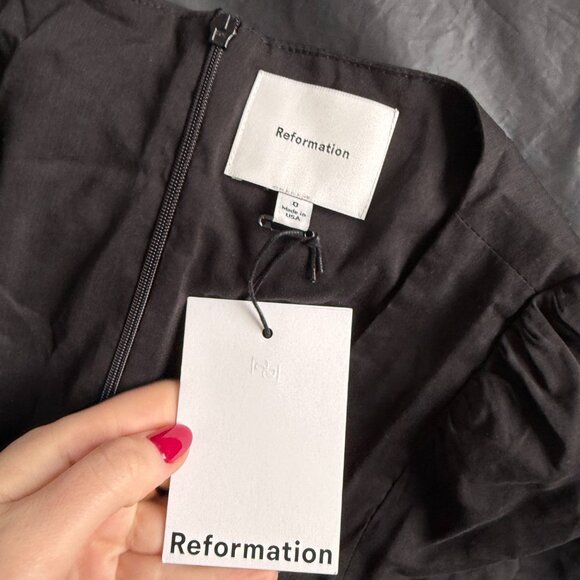 NWT Reformation Oria Midi Dress Sz 0 Black Scoop Neck Basque Waist Long Sleeves - Picture 4 of 11